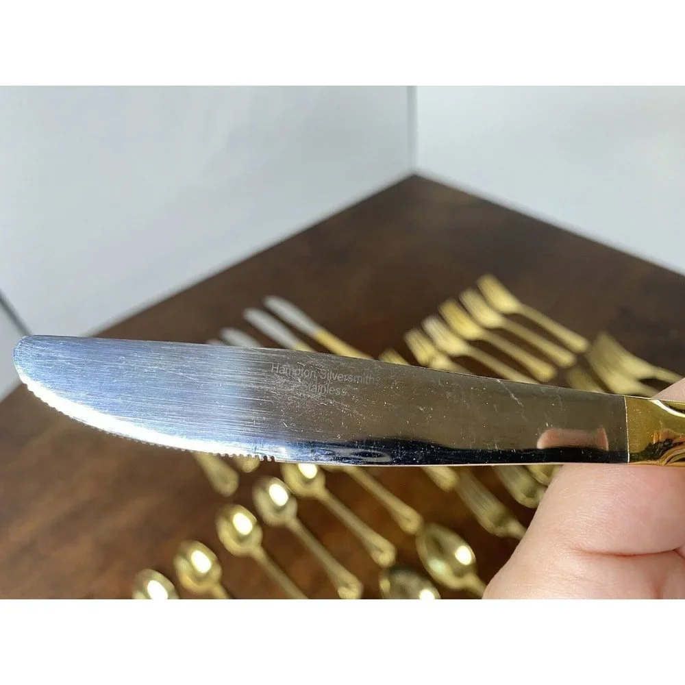 Hamptons Silversmiths 199 Gold‎ Tone Flatware Lot Of 40 Spoons Forks Knives